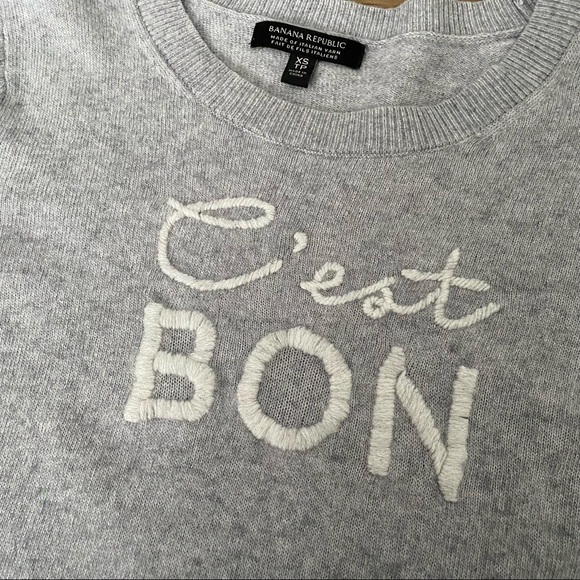 Banana Republic C'est Bon Embroidered Merino Wool Blend Sweater - Picture 3 of 7